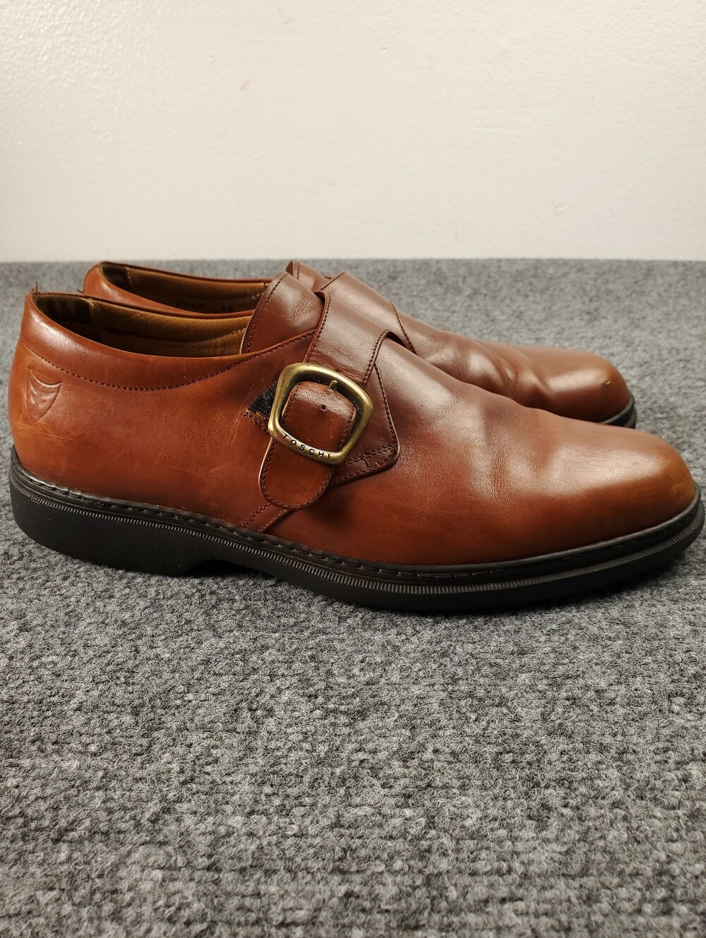 Michael Toschi Monk Strap Buckle Shoes Mens 10 Brown Cognac Leather Classic